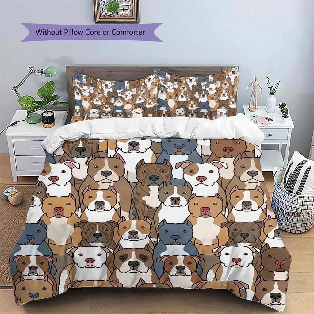 Cartoon Puppy Pattern Bedding,Quilt Set Quilt Cover Pillowcase Home Birthday Gift (1 * duvet cover + 2 * pillowcase, without core)