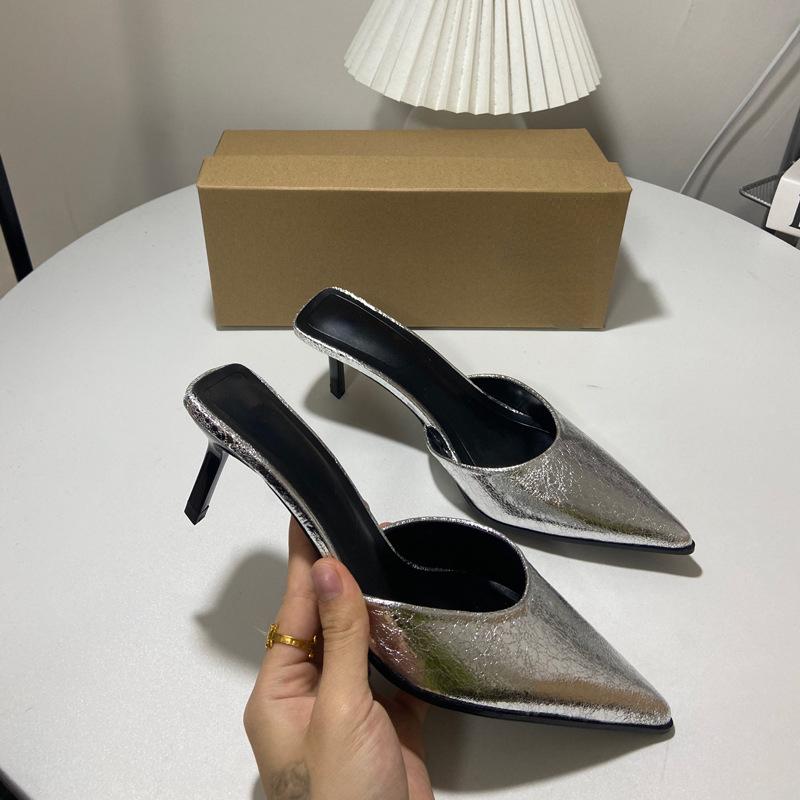 

мода повседневные женские сандалии мода острый носок неглубокий высокий каблук женские мюли туфли большой размер летние туфли на шпильках вечернее платье сандалии 39 серебряный