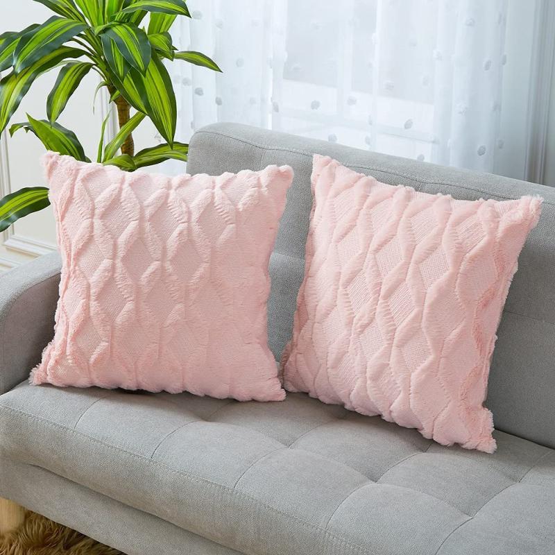 45x45cm Pillowcase Geometric Diamond Block Pattern Plush Cushion Cover Simple Home Sofa Cushion