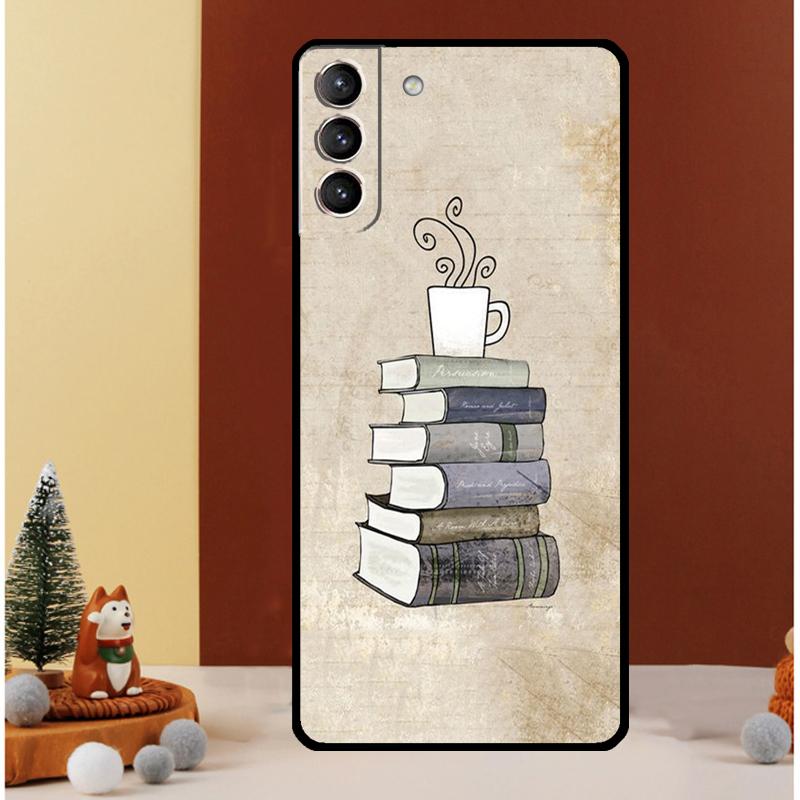 Books And Coffee Case For Samsung Galaxy S23 S24 Ultra S8 S9 S10 S22 Plus Note 10 20 Ultra S20 S21 FE Cover