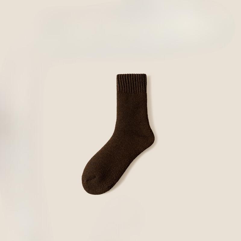 Ladies Autumn and Winter Warm Velvet and Thick All Match Solid Color Wool Mid Tube Socks