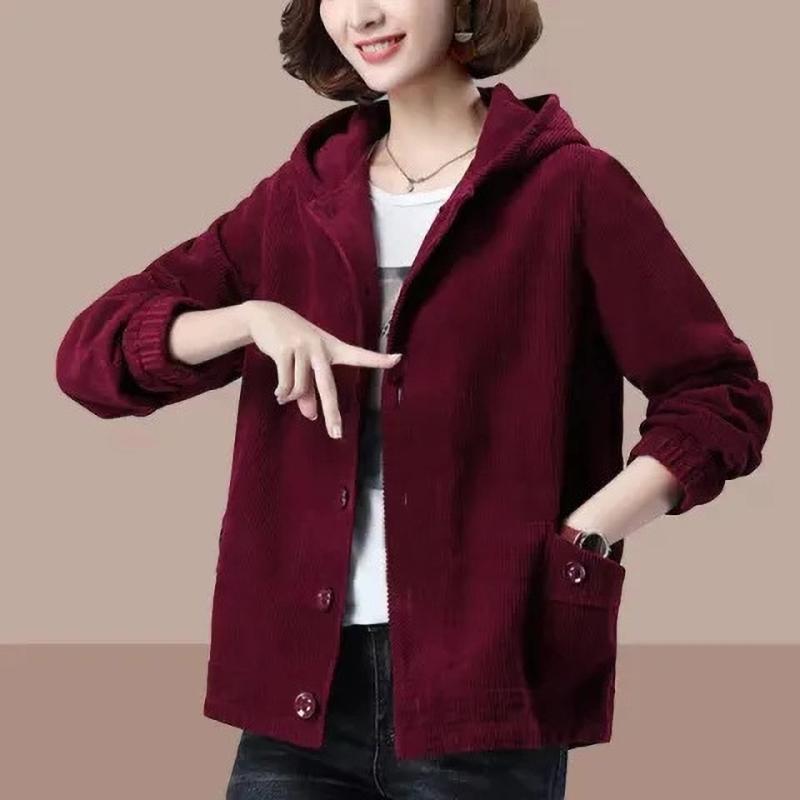 Spring Autumn Women's Corduroy Jacket Loose Slimming Thin Mom Casual Outerwear Midd
