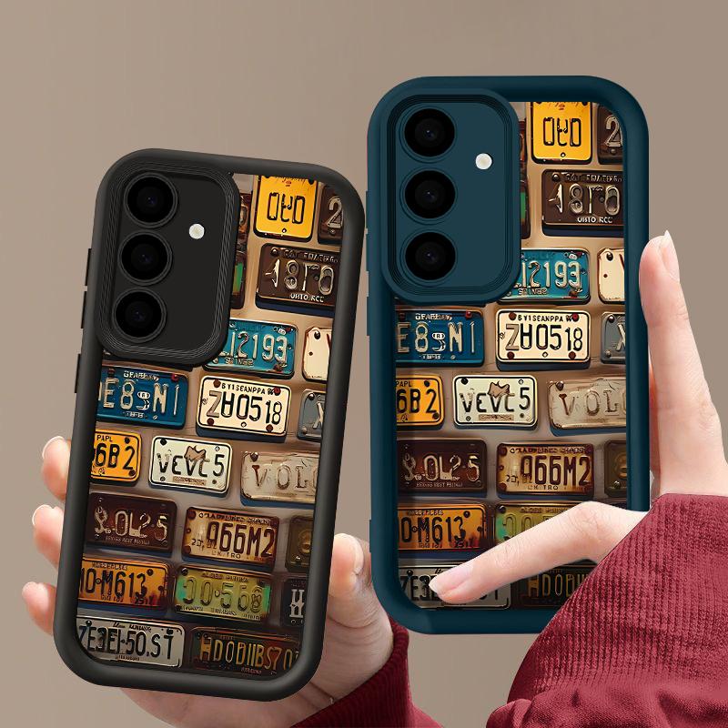 Nummernschild Druck Stoßfestes Mattes Case Für Samsung S25 Ultra S24 FE S23 A56 A36 A16 A15 A55 A35 Objektivschutz TPU Weiche Silikon Handyhülle