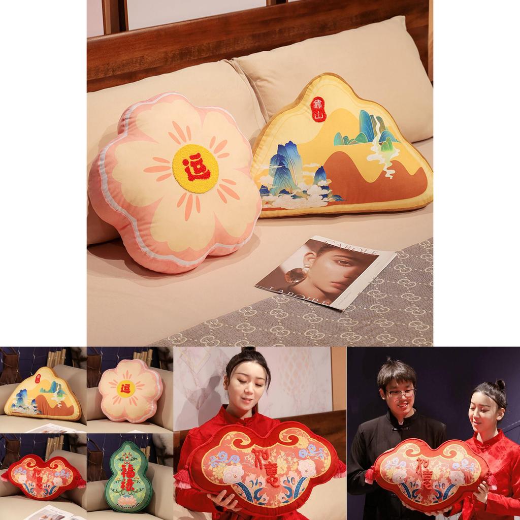 New Chinese Style Plush Pillow With Auspicious Patterns For Home Decor