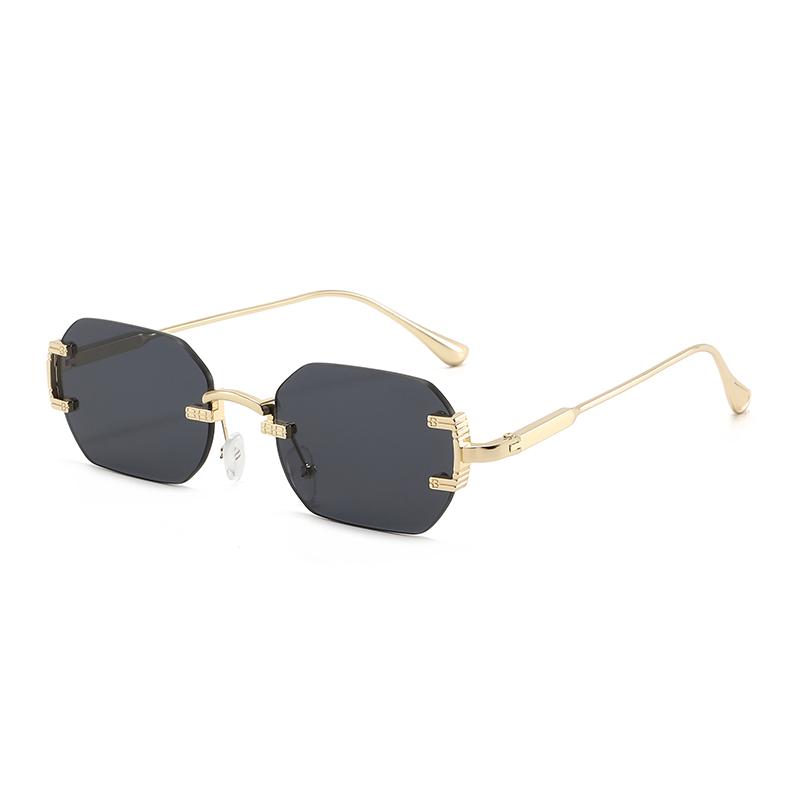 New Arrival UV400 Gold Frameless Square Cross Border Leopard Head Sunglasses Vintage Cheetah Decorative Metal Sunglasses PC&Metal