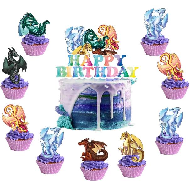 50 PCS Wings of Fire Themed Birthday Party Supplies Decorations Set with Banner, Balloons, Hanging Swirls, Cake Cupcake Toppers for Boys Girls Wings