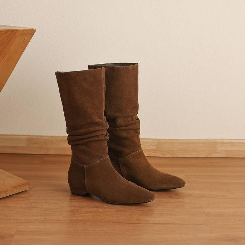 

Осенне-зимние женские ботинки Мартин большого размера из коровьей замши, высокие ботинки-чулки на резиновой подошве, новые универсальные кожаные женские ботинки 40