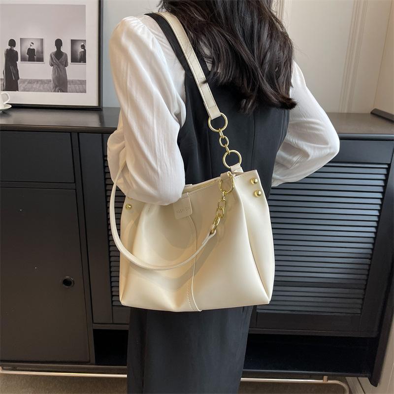 Fashion Large Capacity Commuting Pack Summer New Pu Leather Solid Color Simple One Shoulder Bucket Bags Casual Tote Bag