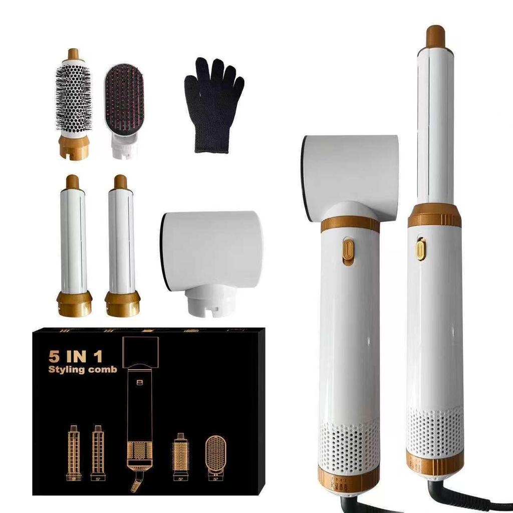 5-in-1 Hot Air Brush Set: Automatic Curler, Straightener, Multifunctional Hair Dryer with Replaceable Heads