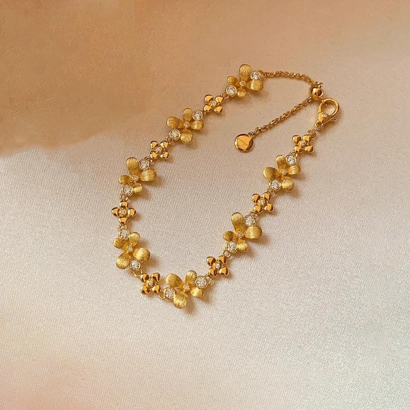 Vintage bubble sparkling diamond inlay brushed floral necklace high-end chain bracelet frosted exquisite wedding  sets