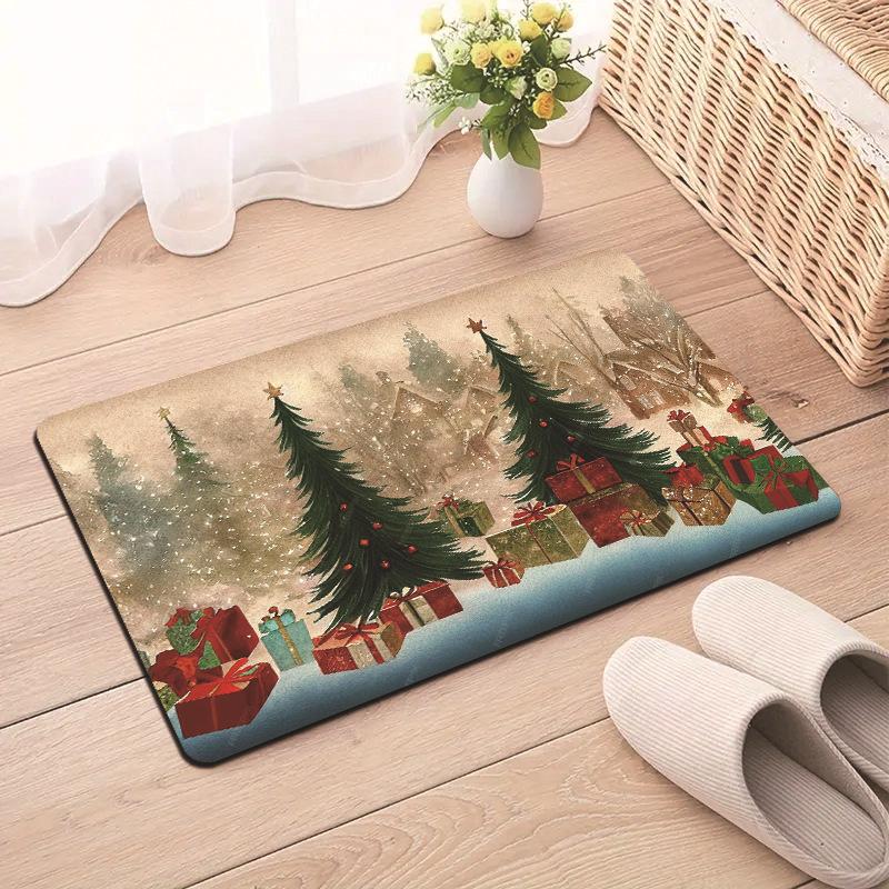 Christmas Merry Christmas Winter Snow Tree Gingerbread Gift Mat Festive Decorative Carpet Rug For Home Decor Holiday Decoration