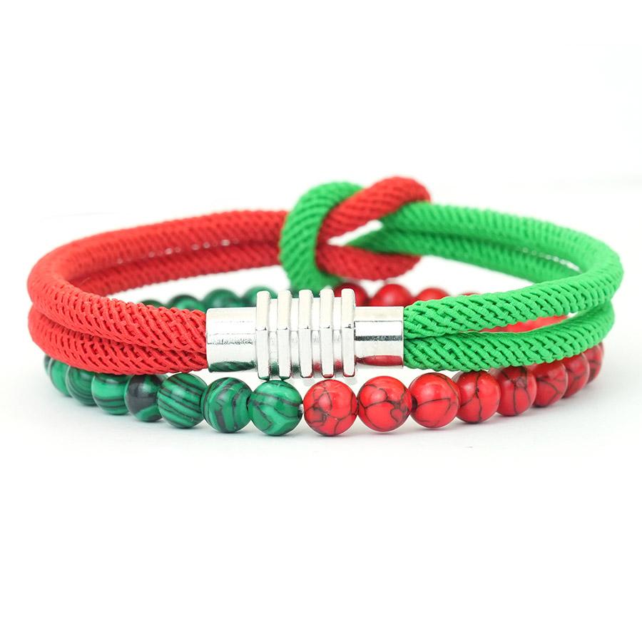 

Noter Stylish 2Pcs Christmas Bracelet Set For Men Green Red String Braslet Magnet Buckle Wrap Braclet Howlite Beaded Brazalete