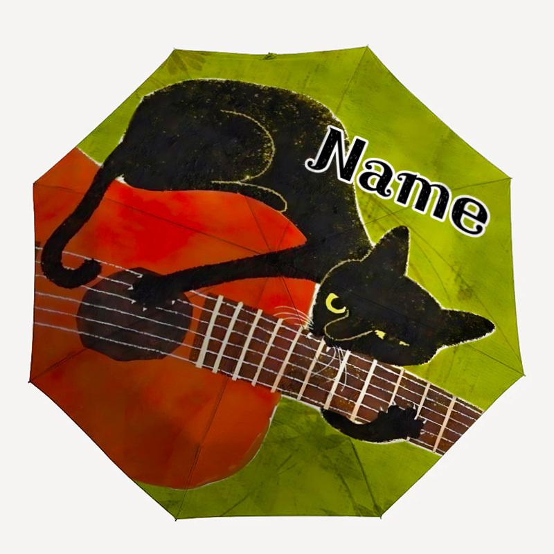 

1pc Guitar Cat Custom Name Automatic Folding Umbrella, Durable Plastic & Iron, Lightweight for Outdoor Daily Use S1230076