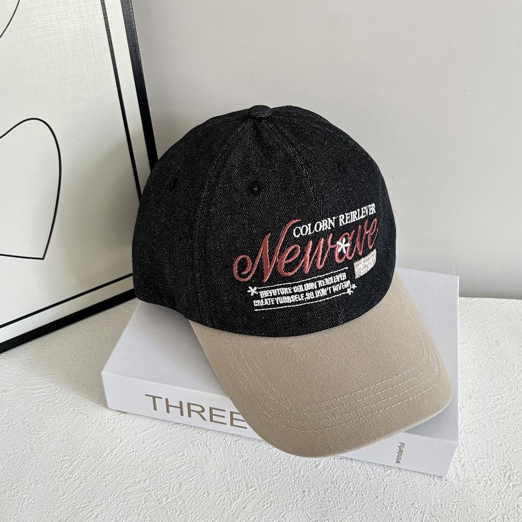 Denim Baseball Hat For Women Letter Prints Summer Cotton Adjustable Peaked Hats Girls Casual Sun Protection Cap Latest Color-Blocked Embroidery