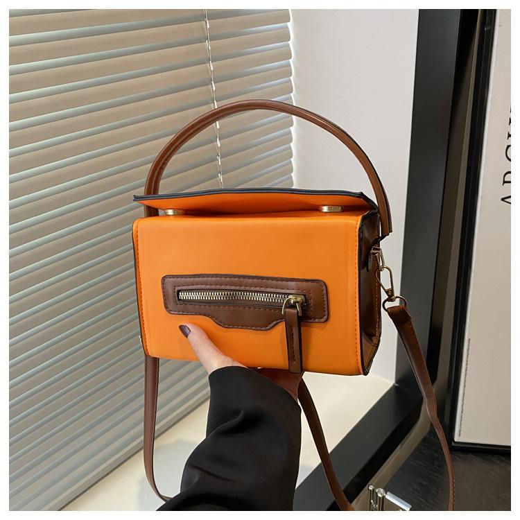 Multicolor Contrast Color Mini Box Tote Handbag For Women Casual Crossbody Bag With Top Handle And Detachable Strap