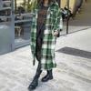 Jesień Zima Płaszcz Damski Typ Koszuli Nadruk w Kratę Jednorzędowy Kołnierz Wykładany z Kieszeniami na Piersi Rozcięcie na Dole Luźny Średniej Długości Do Noszenia na Co Dzień Do Pracy Na Zewnątrz
