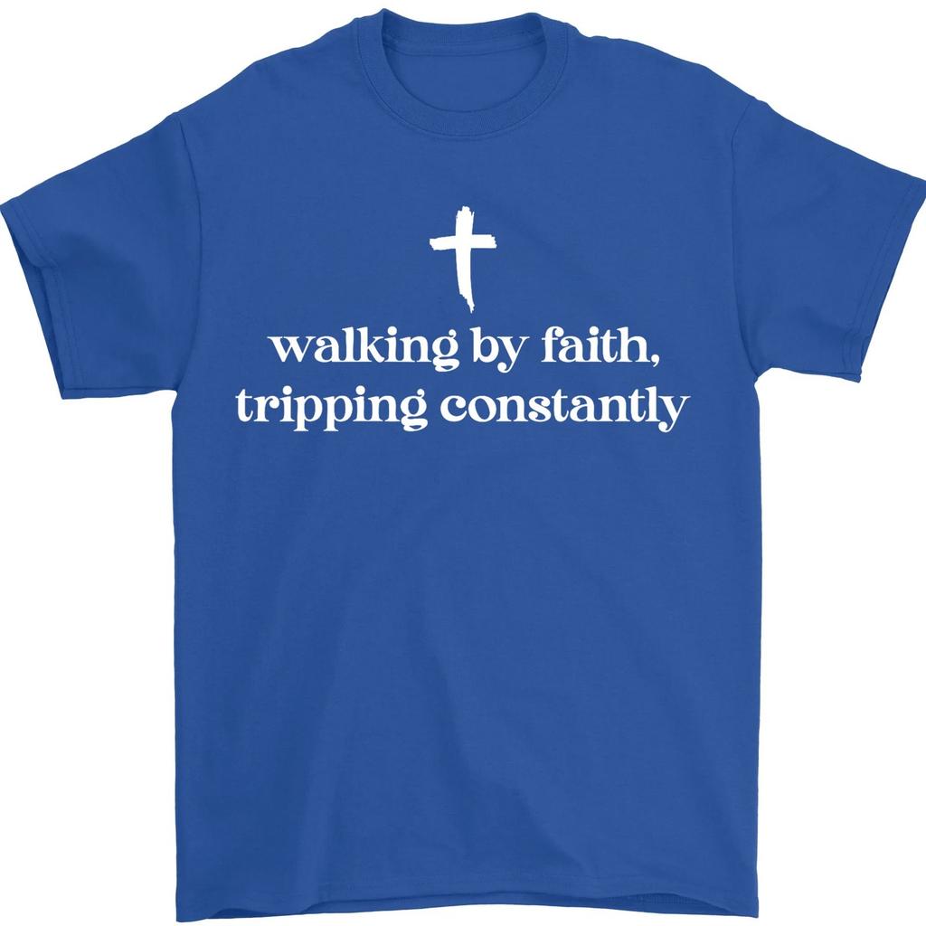 Walking By Faith Tripping Constantly Cross Christian Bible T-Shirt