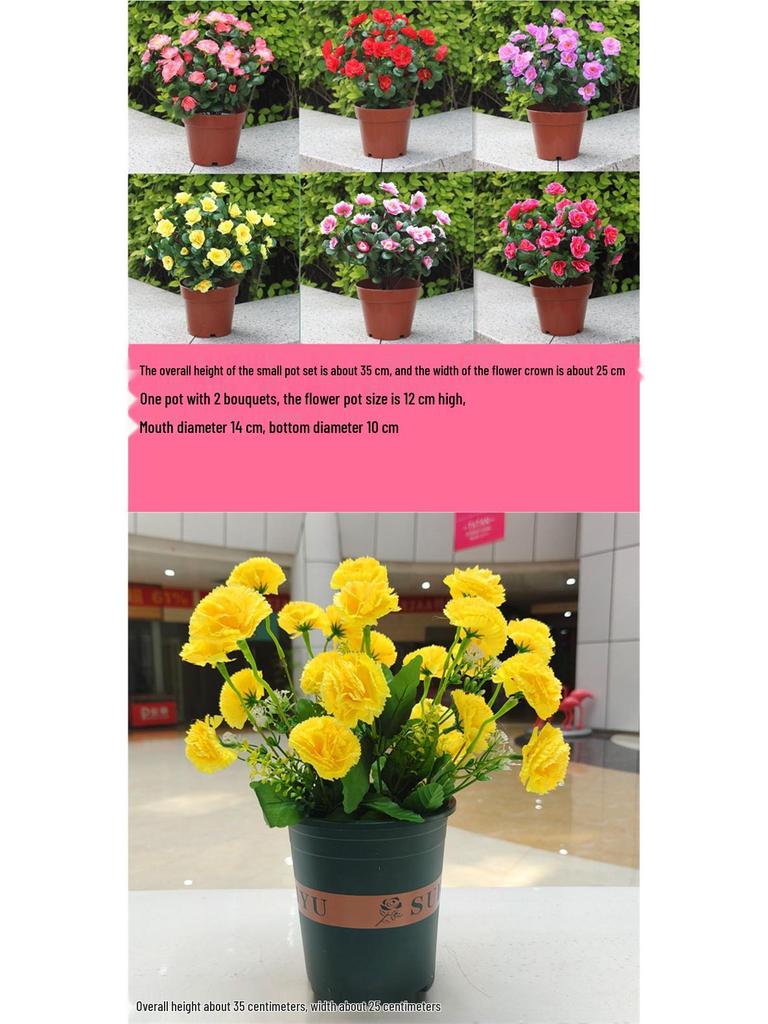 Outdoor Artificial Azalea Bonsai Set - Small Potted Plant for Flower Bed or Corridor Display