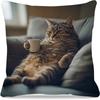 Vikama Chubby Cat Coffee Soft Pillowcase Comfortable Smooth Touch Sofa Decorative Cushion Cover