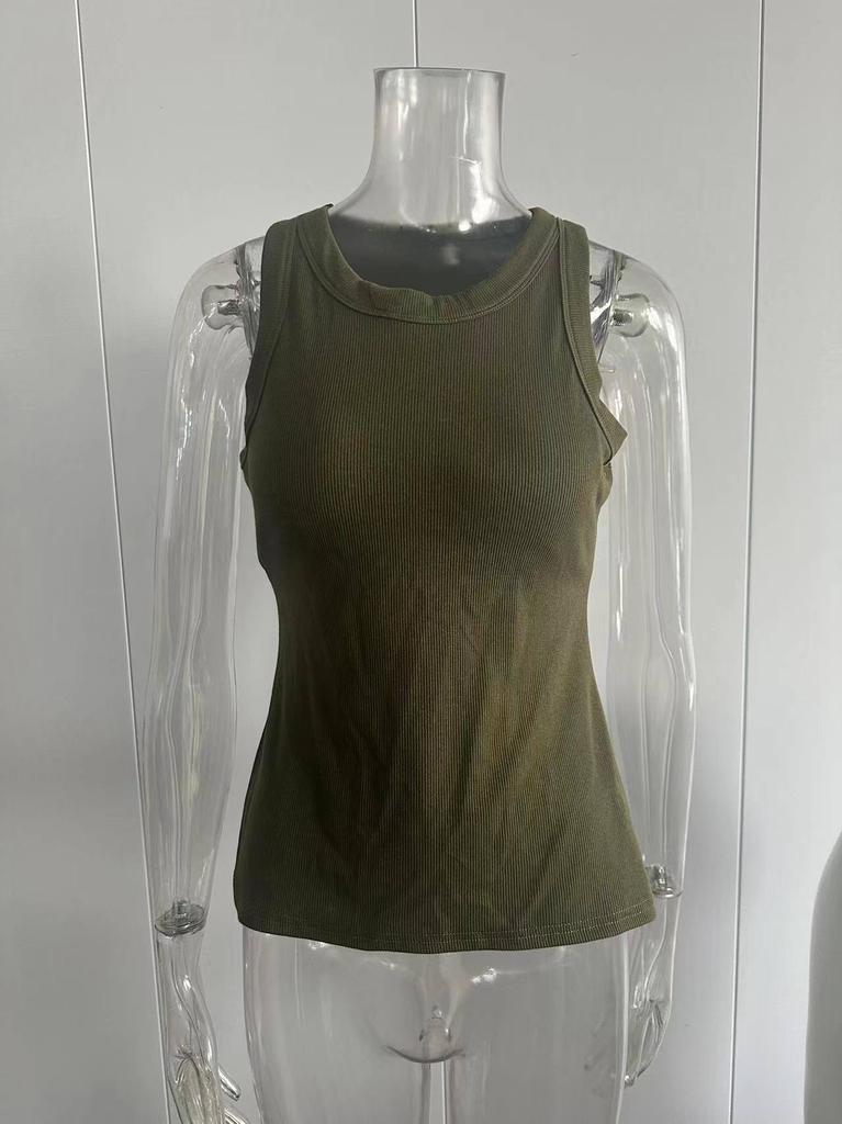Women's Round Neck Slim Fit Cropped Tank Top Built In Bra Cotton Polyester Medium Stretch Solid Color Summer Streetwear Sleeveless Top