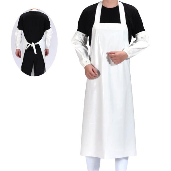 Waterproof Oil-Proof TPU Bib Apron with Sleeves Oil Resistant Chef Apron Food-Grade Plastic Apron for Seafood Processing Kitchen Food Factory A белый