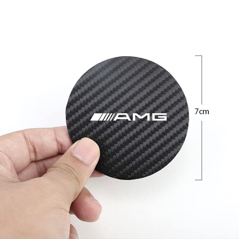 AMG Logo Carbon Fiber Patterned Leather Coasters Car Cup Holders Silent Pads For Mercedes Benz AMG W206 W204 W205 W212 W213 WC1