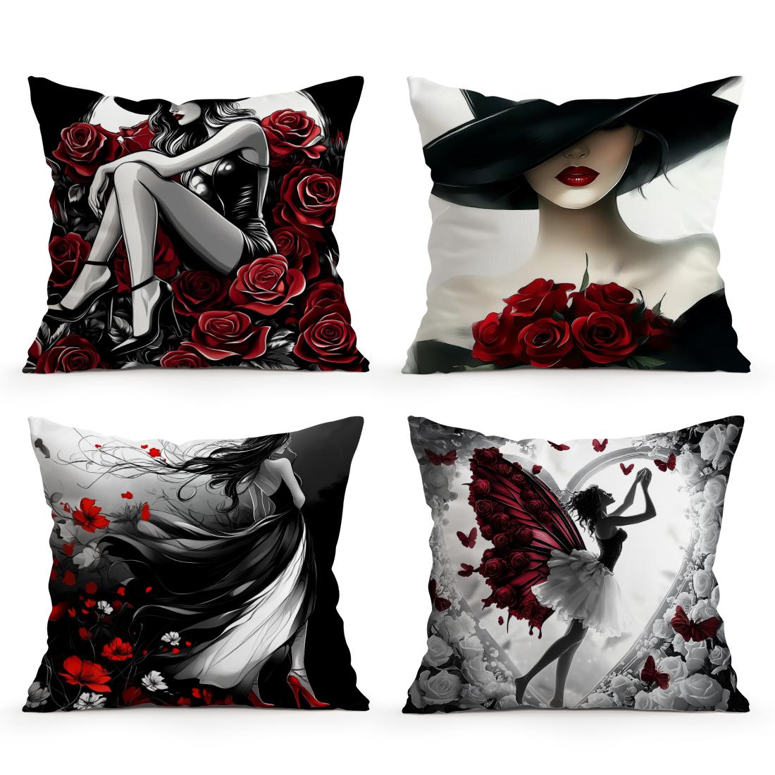Jmg Clothing Unisex Elegant Ladies Rose Pillowcase Printed Polyester 45X45cm Throw Pillowcover Decorative Sofa Cushion Pillowslip Home Decor
