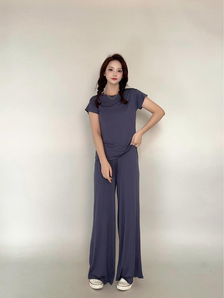 Plus Size Modal Pajama Set: Short Sleeve T-Shirt & Long Casual Pants
