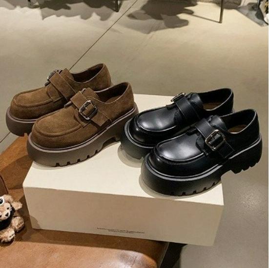 

Женские замшевые лоферы Осень/Зима 2024 на массивном каблуке и толстой подошве EU 35 чёрный