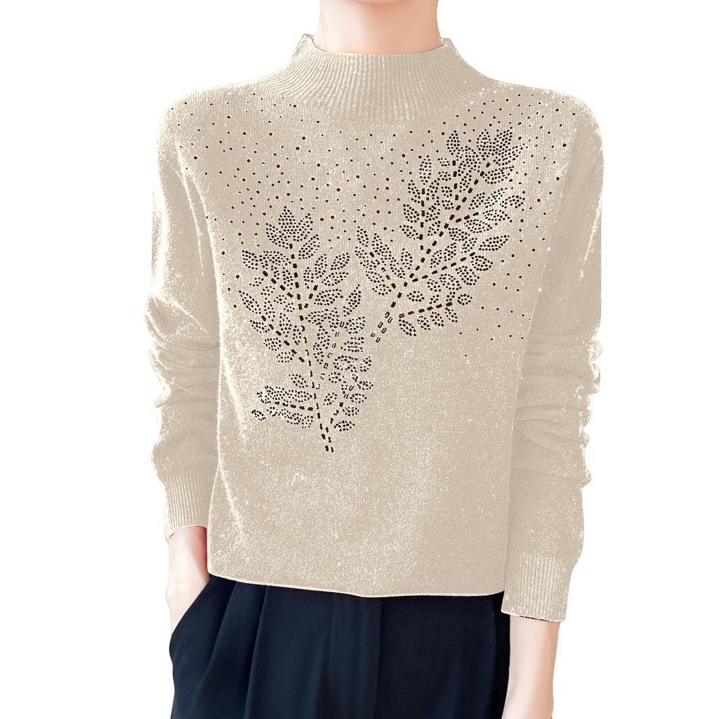 Women's Knitted Color Long Sleeve Half High Collar Hoodie Bottom Shirt Top