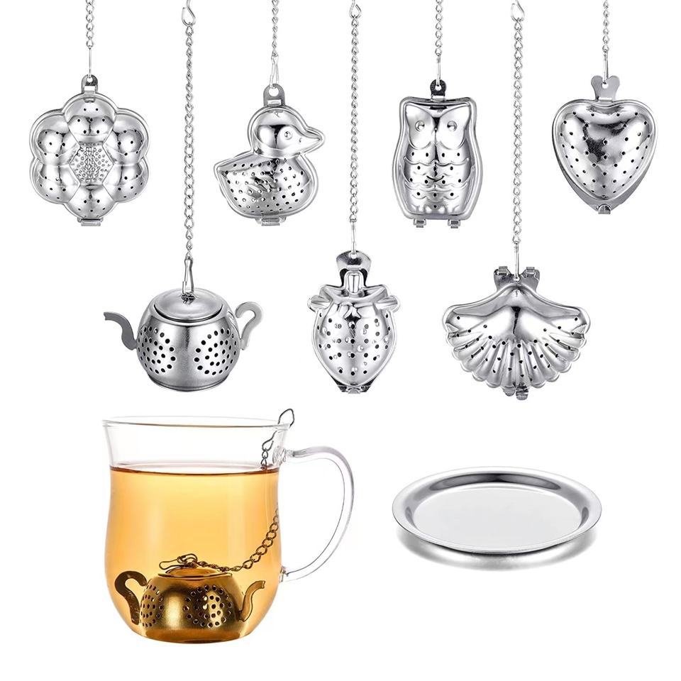 1Pc,Stainless steel chain tea leakage owl small teapot house bird duck shell type tea filter creative tea maker