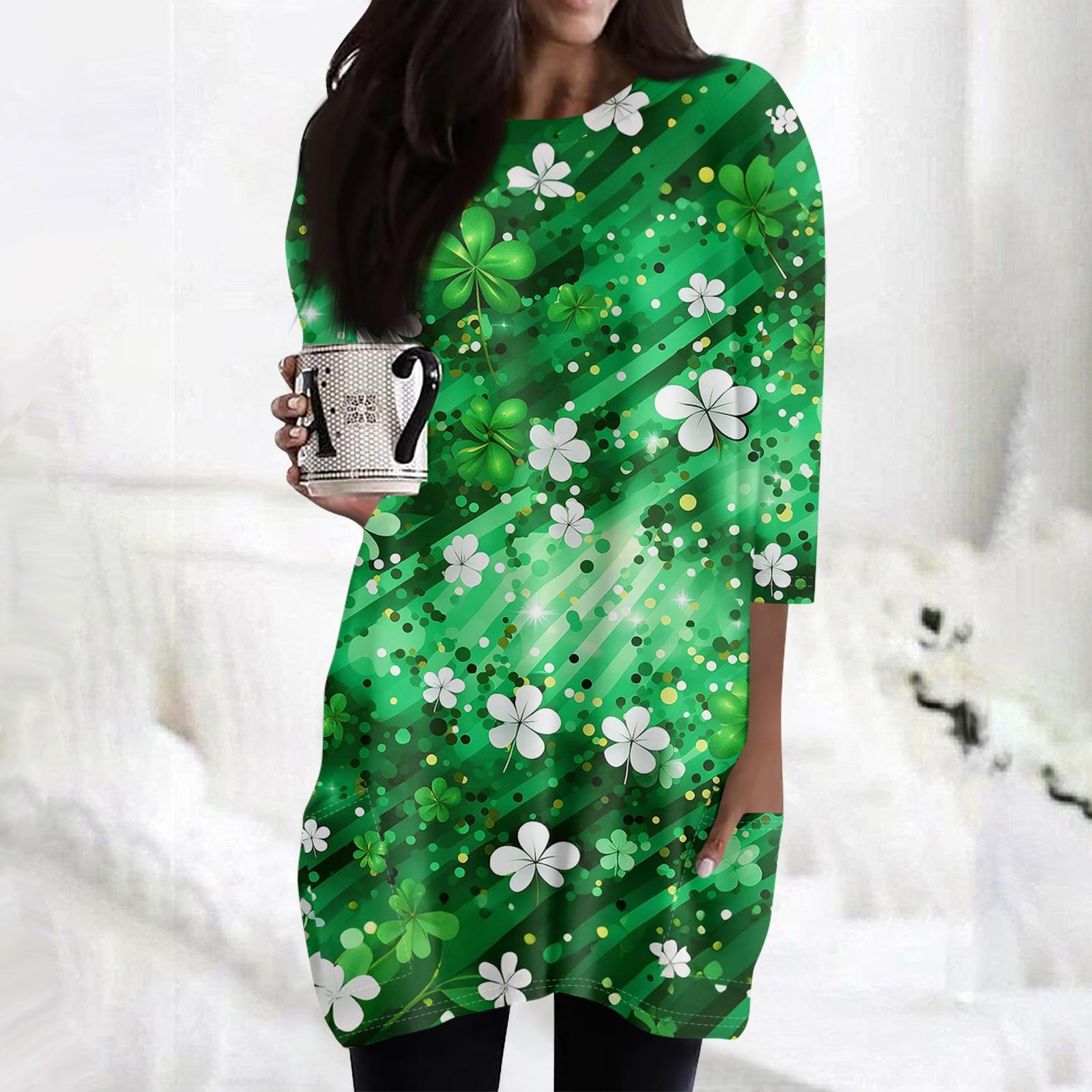 

Женские повседневные рубашки с рукавом 3/4, модные туники с принтом Святого Патрика и карманами XXXL