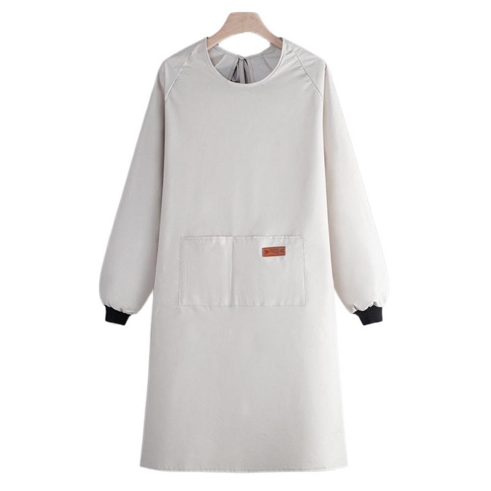 Tablier de cuisine fonctionnel de couleur unie à manches longues et poches multiples - Tablier ménager imperméable - Combinaison de pâtisserie - Restaurant