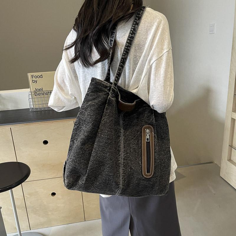 Damen-Umhängetasche mit großem Fassungsvermögen, Denim-Einkaufstasche, Schultasche