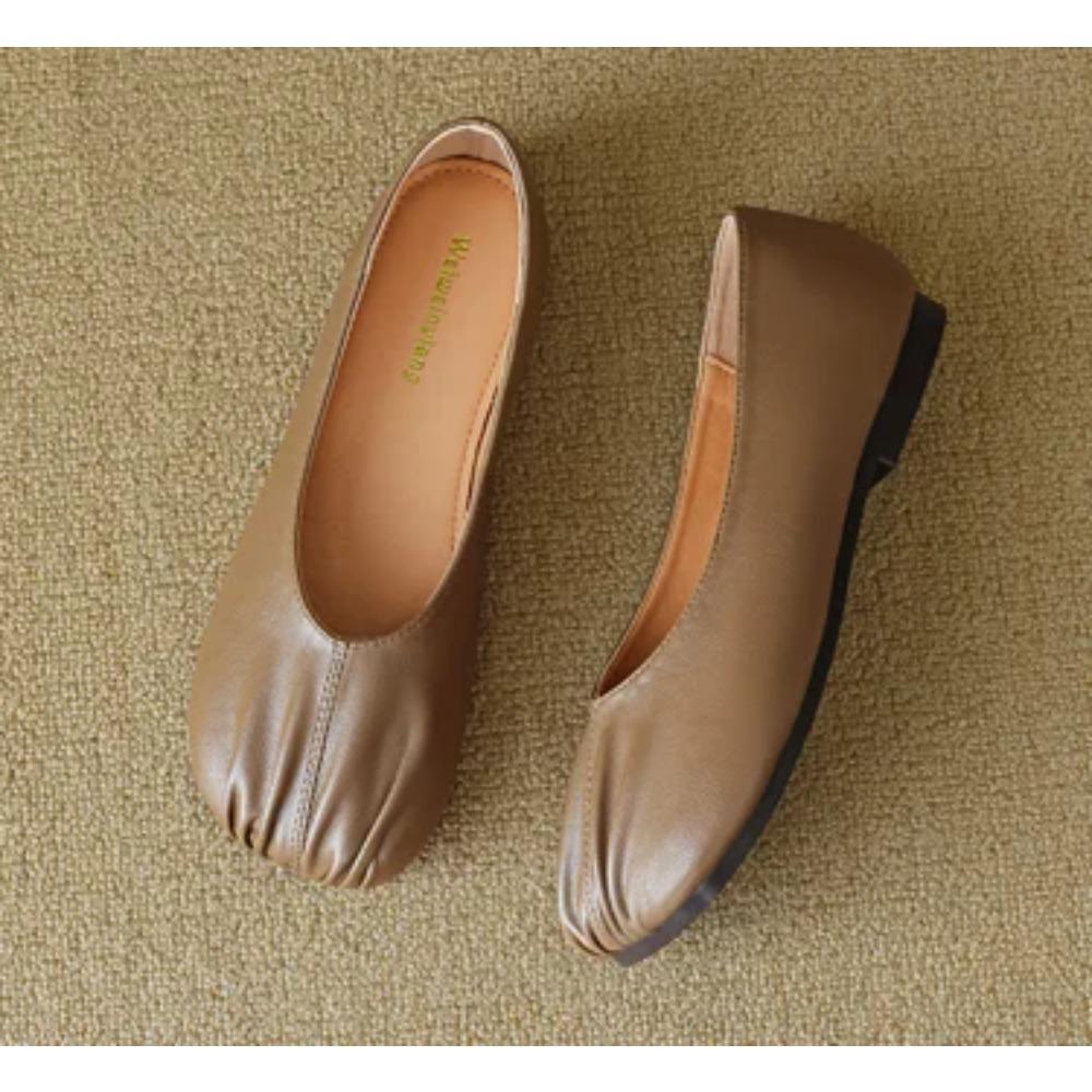 Round Toe Loafers Women Soft Leather Flats Shoes Patchwork Sewing Moccasins Female Cozy Ballet Slip On Lazy Mules