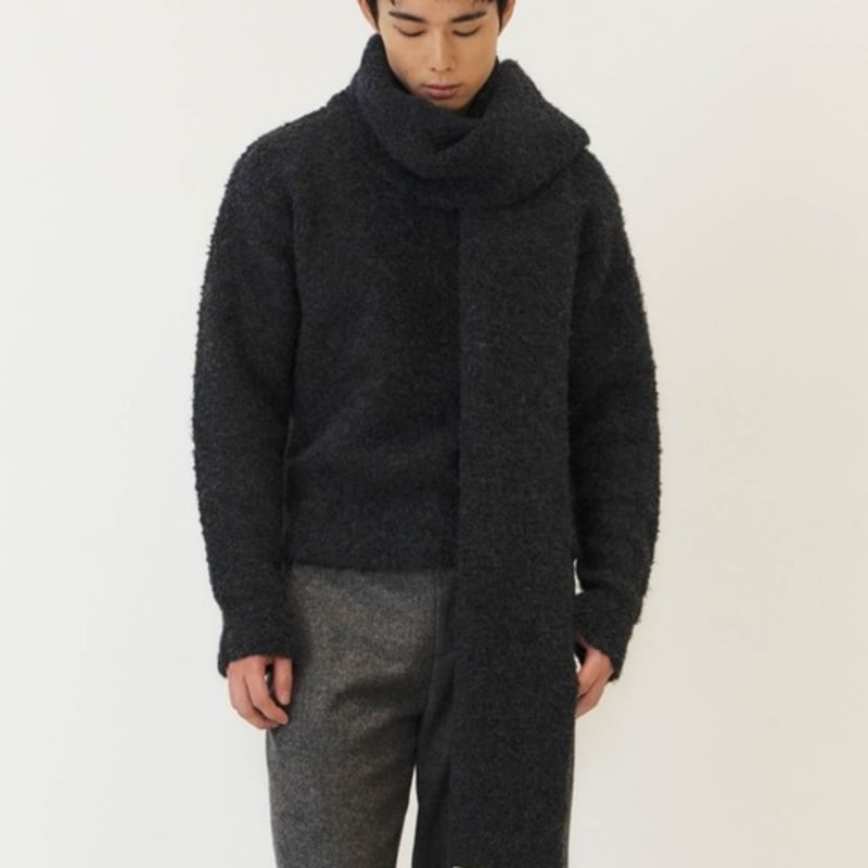 KUME Wool Blend Knitted Muffler, Navy