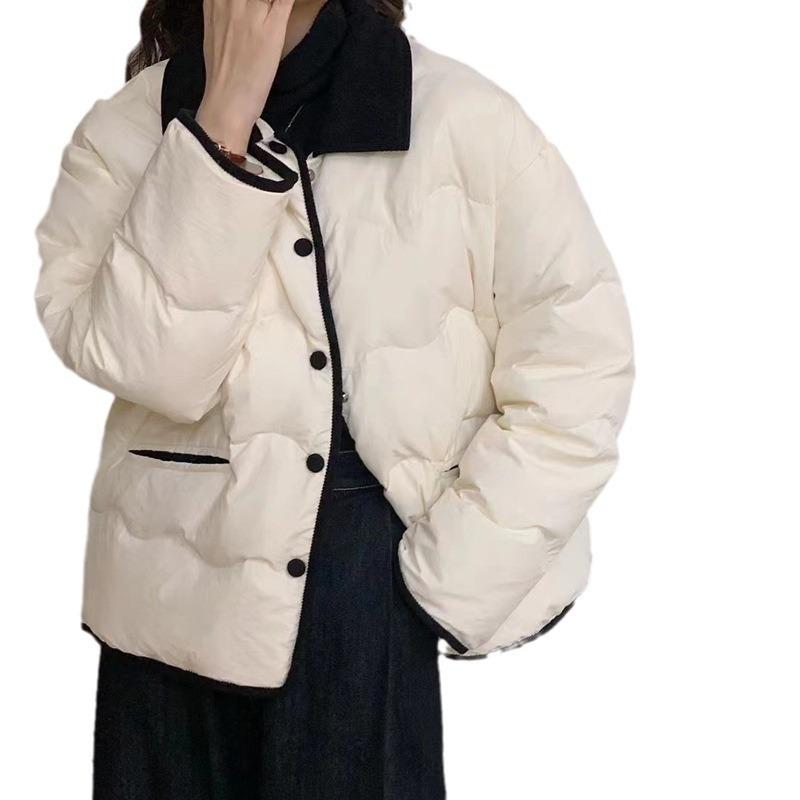 New down cotton-padded clothes for women's winter short thickened jacket loose cotton-padded clothes lapel cotton-padded jacket