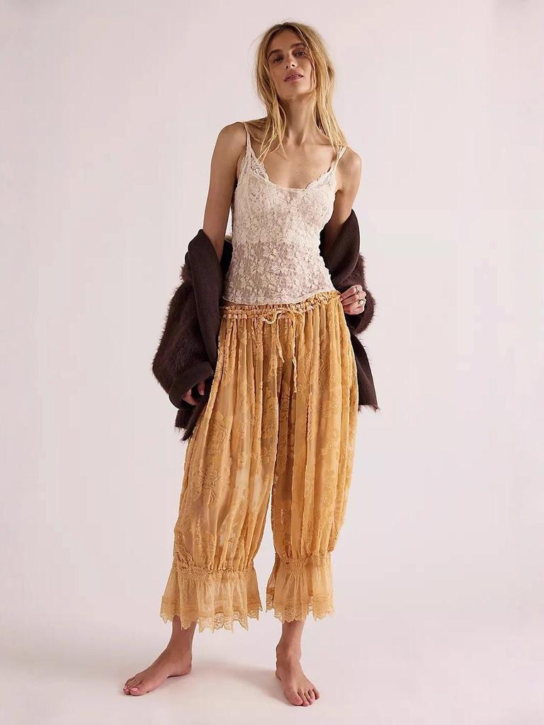 Pantaloni a Lanterna da Donna 2026 Stile Europeo e Americano con Bordi in Pizzo a Vita Alta - Moda Casual Larga Corti.