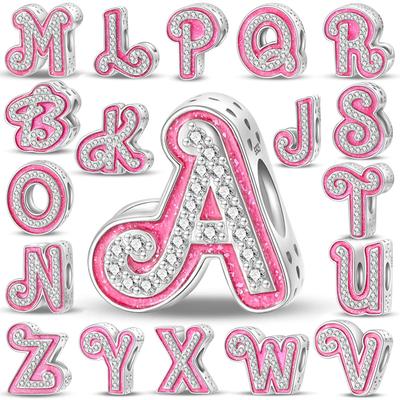 New Copper Teenage Girl Pink 26 Alphabet Charms Charms Beads For 3Mm Authentic Bracelets Handmade DIY Fashion Jewelry Birthday Gifts