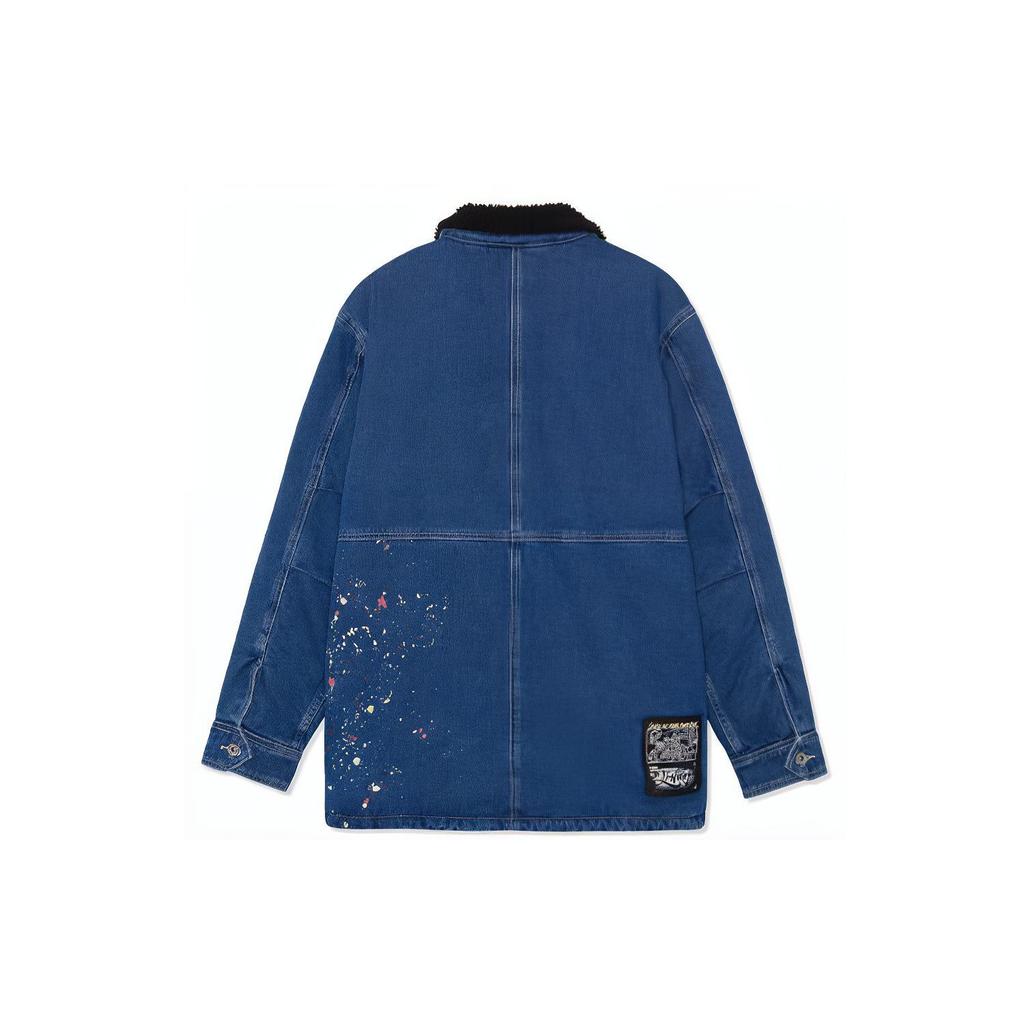 Li Ning Skateboard Casual Thermal Fleece Lined Washed Denim Jacket Men's Blue AJDR415-1