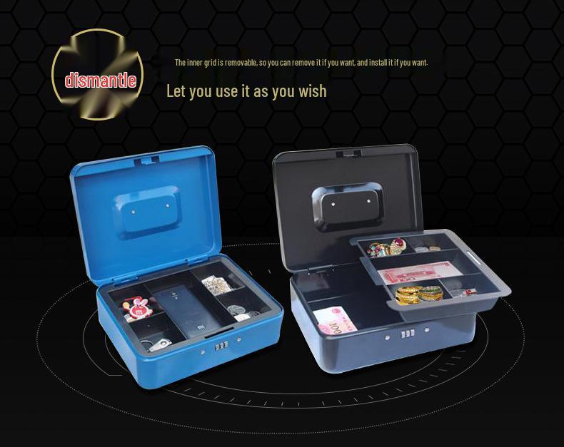 Compact Metal Cash Box with Lock for Coins and Bills