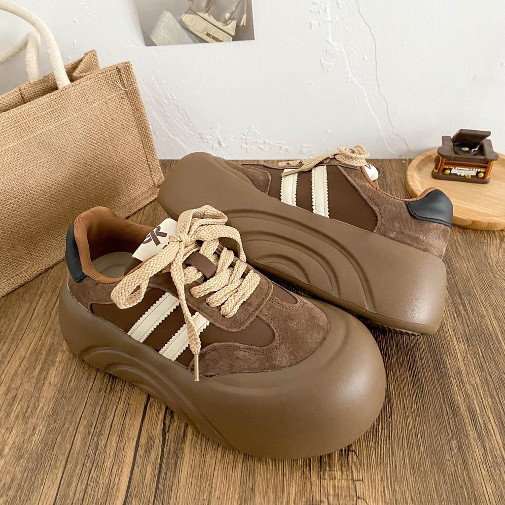 XY-A333 Latex-Innensohle/Dicke Sohle Höhenvergrößerung Schuhe mit großem Kopf Brotschuhe Damenschuhe 2025 neu runde Zehenpartie Board-Schuhe Dexun-Schuhe