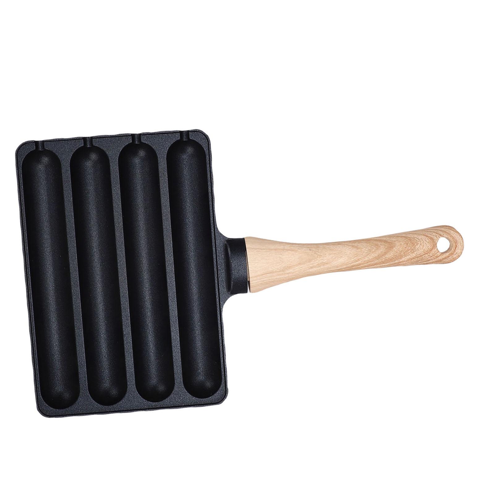 

4 Slot Hot Dog Grilling Iron, Fast Heating Aluminum Alloy Grill Pan with Anti-heat Wooden Handle for Cooking Cooking Cooking in