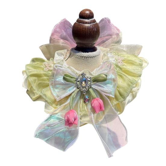 Cute Lace Cat Bib Sweet Ruffled Pet Bandana Bib Princess Style Pet Bib with Bow Stylish Neck Scarf for Cats Daily Wear Party Dress-Up One Size C