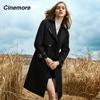 Cinemore Autumn Long Trench Coat for Women Casual Windbreaker Jacket Double Breasted Lapel Belted Overcoat Female Chic Lady Coat