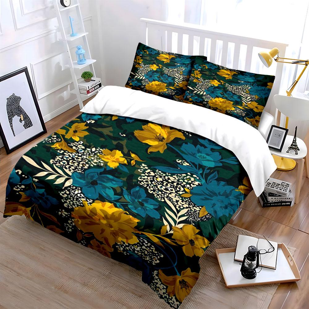 Yellow and blue flowers Bedding sets Duvet cover sets Duvet covers Pillowcases(1* Duvet Cover 2* Pillowcases without duvet insert)