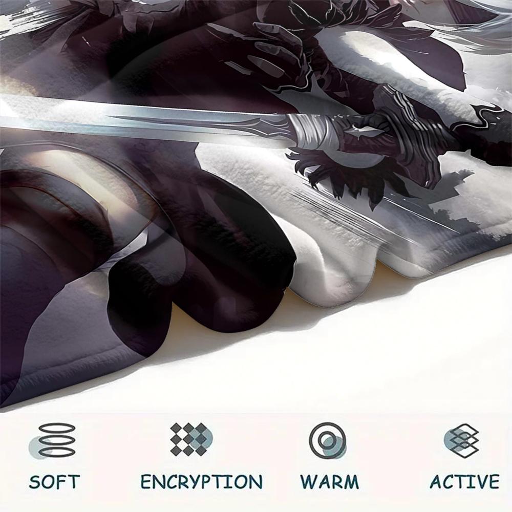 1Pc Yorha 2b Print Flannel Blanket, High quality Comfortable for All Seasons, Home Decor, Warmth and Comfort, Perfect for Christmas Gifts