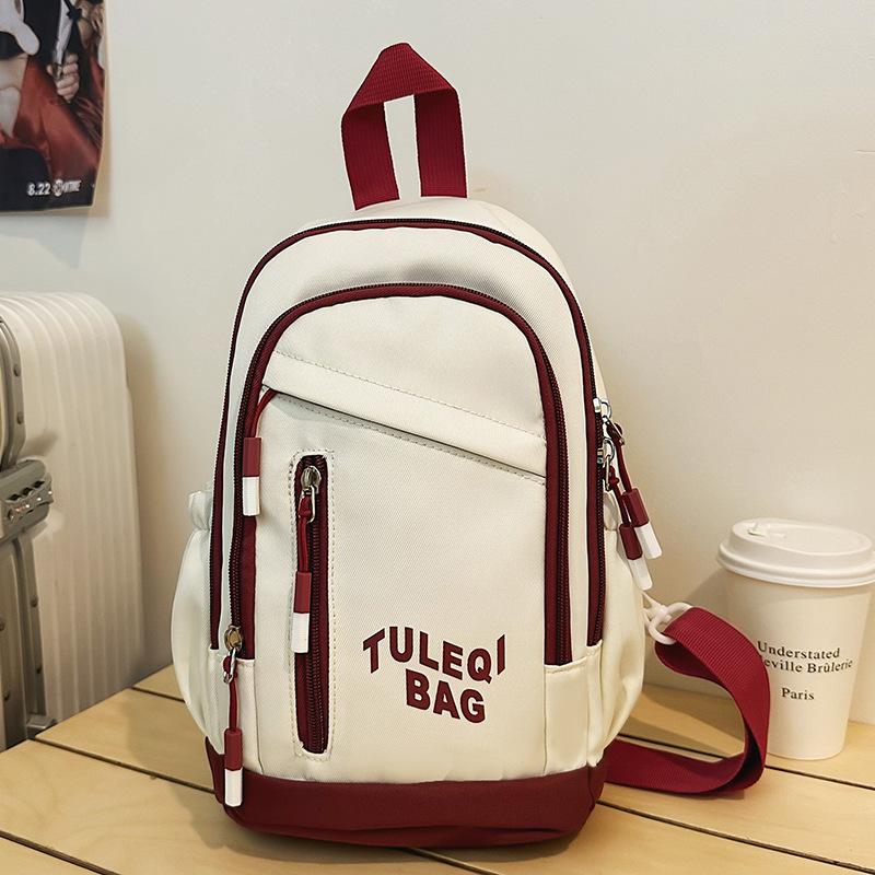 Chest Bag for Women's Burgundy Women's Sports Versatile Trendy Brand Small Backpack Mobile Phone Bag One Shoulder Crossbody Bag