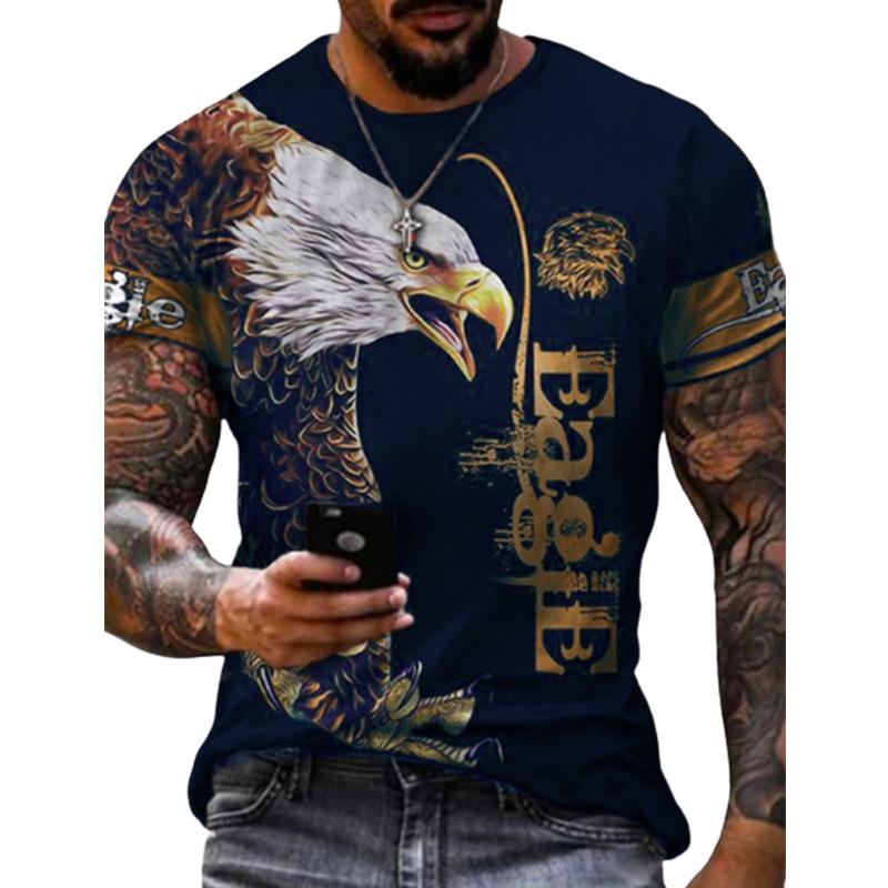 New Summer Men's Fashion T-shirt Personality Eagle Letters Printed Men's T-shirt Top