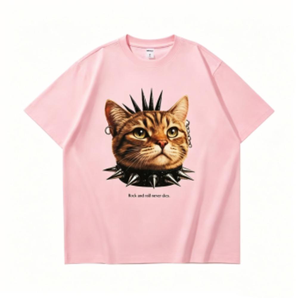 Summer 15 Colors Funny Punk Cat Print Women's T-Shirts Fashion Street Short-Sleeve Outdoor Casual Tops for Men's and Women's Tees Top
